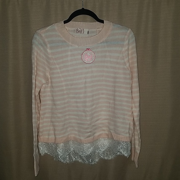 Brand new pink&white striped juniors sweater - Picture 1 of 2